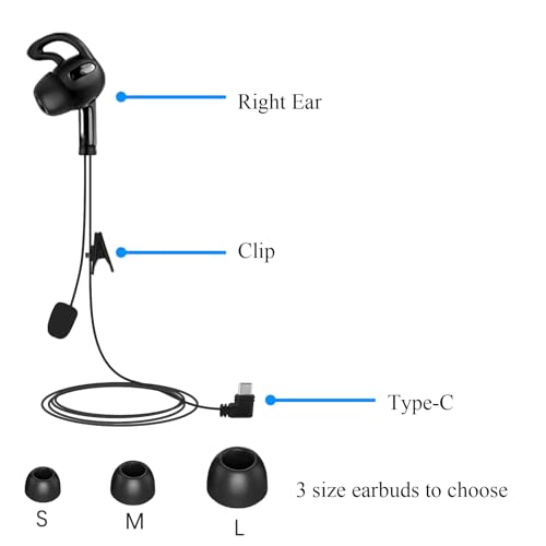 Image of MIMIRACLE Referee Headset, Type-C in-Ear Earpiece Fit for V4 V6 Referee Intercom Earphone for Football Soccer Handball Volleyball Official -Right Ear