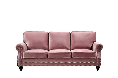 Container Furniture Direct Lotus Mid Century Modern Velvet Upholstered Living Room Rolled Arms, Sofa, Rose Container Furniture Direct Lotus Mid Century Modern Velvet Upholstered Living Room Rolled Arms, Sofa, Rose