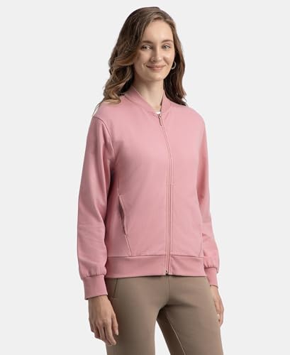 Image of Jockey A111 Women's Super Combed Cotton French Terry Drop Shoulder Styled Jacket with Ribbed Cuff and Hem Lilas XXL