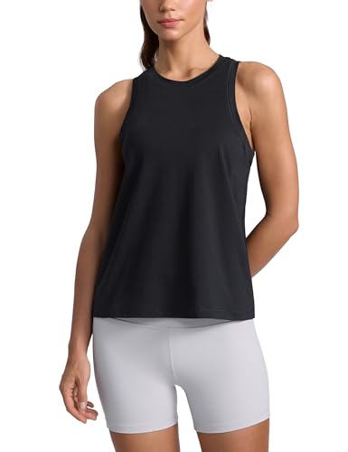 CRZ YOGA Cotton-Blend Workout Racerback Tank for Women Athletic High Neck Breathable Tops Casual Basic Sleeveless Shirts Black Medium