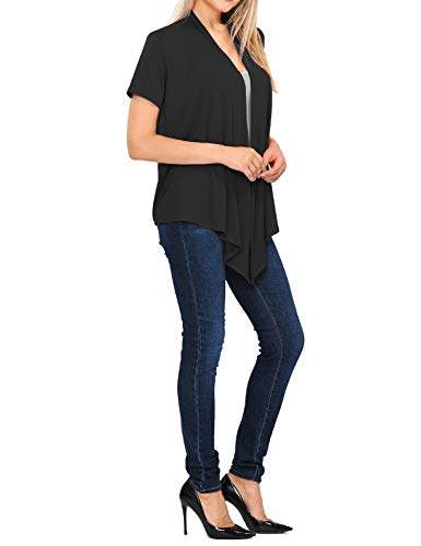 Eimin Women's Basic Solid Short Sleeve Open Drape Front Jersey Cardigan Black 3Xl #TOP4
