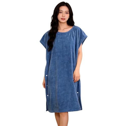 着るタオル レディース ラップタオル 大人用 マイクロファイバー 湯上がりワンピース 吸水 速乾 お着換えポンチョ お風呂上り 湯冷め防止 子育てママ ワンオペ バスローブ ルームウェア (ブルー)