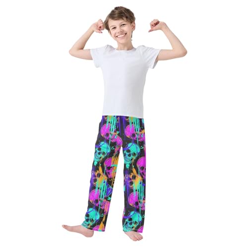 ZZXXB Graffiti Skull Boys Long Pants Soft Trousers Elastic Waist Kids Lounge Bottoms with Pockets S-XL2