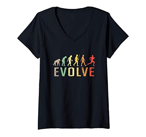 Mujer Marathon Running Evolution Vintage Funny Design Camiseta Cuello V