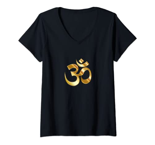Donna Ohm / Om / Aum Symbol, Yoga e Meditazione Design Maglietta con Collo a V