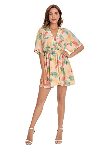 Image of Floerns Women's Tropical Floral Plunging V Neck Tie Open Back Summer Short Dress