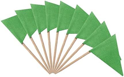 100 Pcs Solid Green Toothpick Flags Small Mini Plain Green Color Triangle Stick Cupcake Toppers Flags DIY Decoration