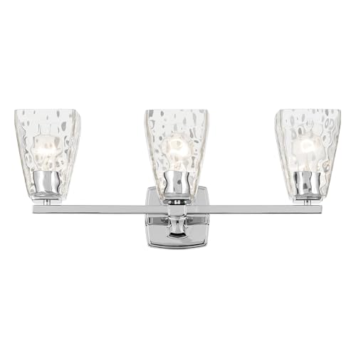 Image of Kichler Marant 21.25 inch 3-Light Bathroom Vanity Light Fixture with Clear Water Glass in Chrome for Mirror, Modern Wall Mount Lighting (21.25 inch W x 9.5 inch H), 55216CHWTR