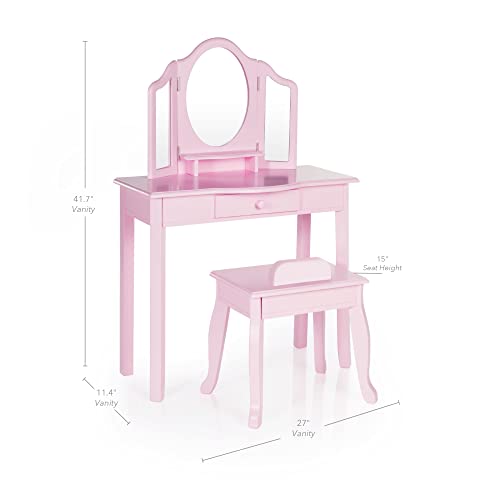 Guidecraft Pink Vanity And Stool Set For Kids Age 3-8, Pretend Play Makeup Table With Mirrors And Chair For Girls, Wooden Princess Toy Vanity Desk Playset With Storage Drawer #TOP5