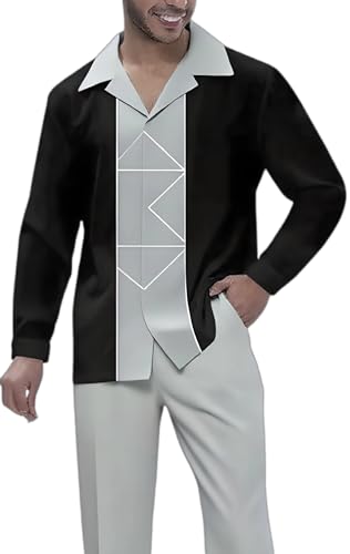 ZIBRAL Men's Fashion 2 Piece Dress Shirts Suits Long Sleeve Big Men Leisure Sets Formal Pants Sets ZM131-09-XXL