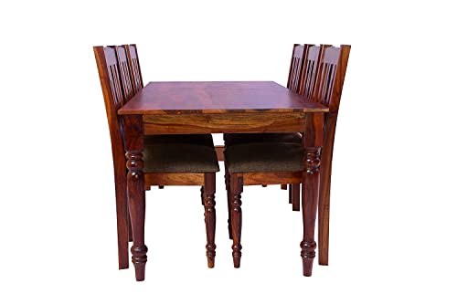 Image of Sheesham Wood 6 Seater Dining Table Set with 6 Chairs | Solid Wood Dining Room Set for Home & Kitchen | Maple Finish | Table (63x32x29 inch), Chair (18x18x39 inch)