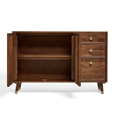 Image of The Attic Diamond Sideboard Honey, Multipurpose Cabinet for Kitchen and Living Room Storage, Classy Sideboard, Solid Mango Wood, Honey Matte Finish