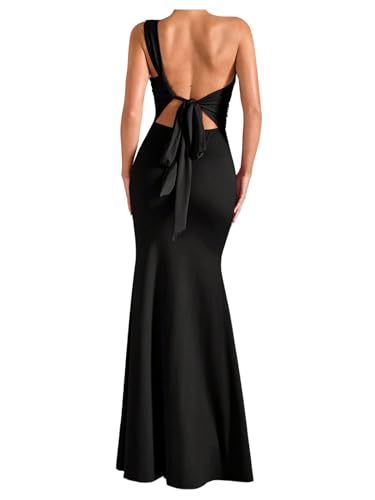 Verdusa Women's One Shoulder Maxi Formal Dresses Tie Backless Wedding Guest Dress Elegant Festival Date Night Outfits Black Large