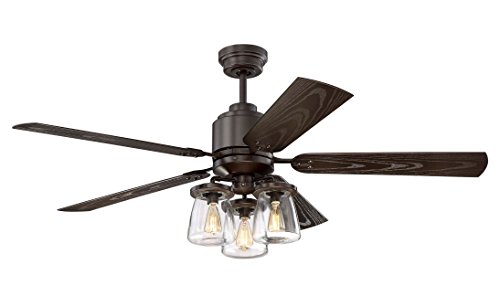 Amazon Crazy 🔥 Deals Litex COS52OSB5CR Andrus 52" Indoor/Outdoor Ceiling Fan with Remote Control, Five Dark Bronze Blades and Three Light Kit with Clear Glass