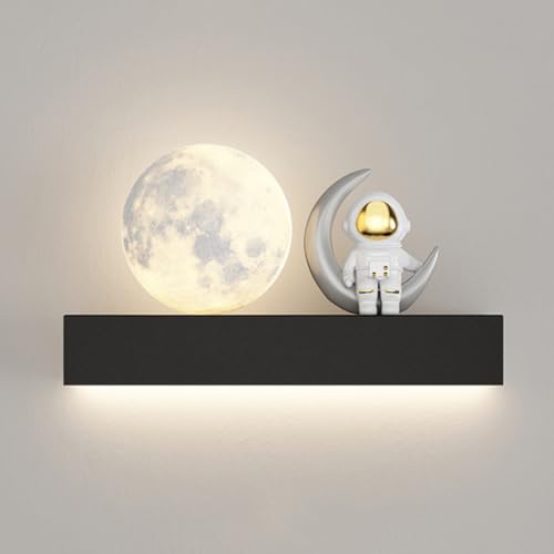 AoLa Lámpara de pared forma de luna en color negro con diseño de astronauta LED