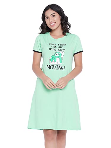 Image of Clovia Women's Cotton Cotton Printed Short Nightdress with Pocket in Yellow