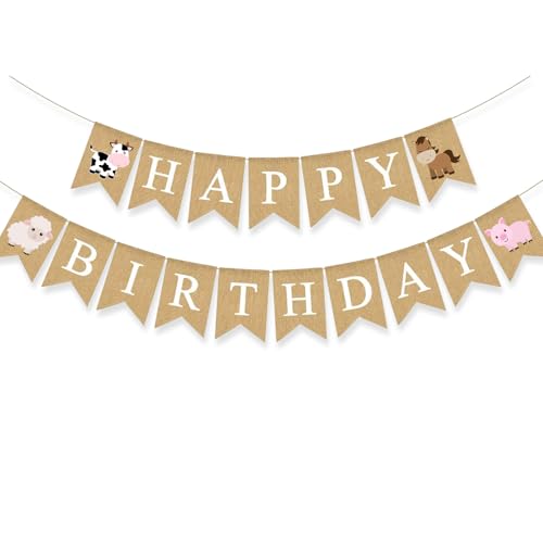 Farm Animal Birthday Banner Party Decoration Barnyard Cow Horse Sheep Pig Garlands Boys Girls Farmhouse Supplies White