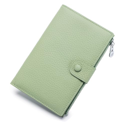 JONON Carteira feminina com bloqueio de RFID, pequena, compacta, dobrada, de couro luxuosa, com bolso para identidade, Verde, Carteira de couro