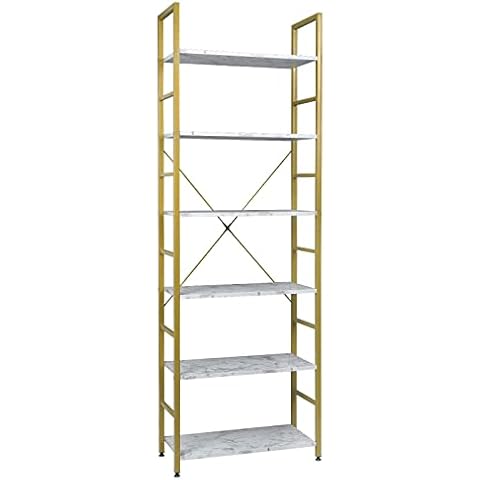 EUGAD Estantería Escalonada Multifuncional Dorado+Mármol Blanco Cover