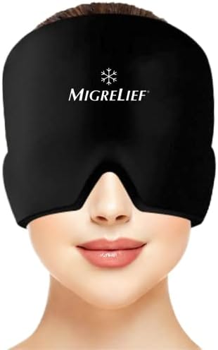Migrelief Migraine Relief Cap - Ice Cap for Migraines and Headaches with 360 Degree Head and Eye Coverage - Cold Therapy Headache Hat and Migraine Mask for Natural Pain Relief - One Size, Black
