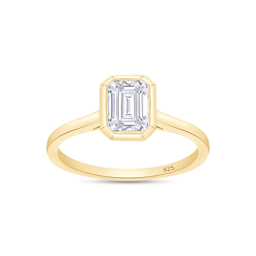 5X7MM Emerald Lab Created Moissanite & Lab Grown Diamond Solitaire Engagement Ring for Women in 14k Gold Plated 925 Sterling Silver, Gift For Her