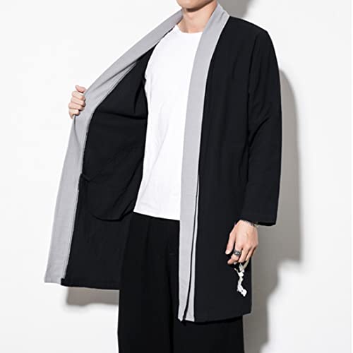 HZCX FASHION Men Kimono Coat Open Front Hanfu Embroidery Robe Long Cardigan Tops2