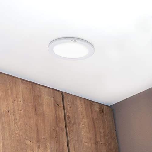 Maxxima 9 In. Round, Motion Sensor Led Ceiling Mount Light Fixture, 3000K Warm White, 1500 Lumens Closet Light #TOP4