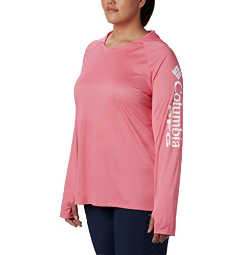 Columbia Women's PFG Tidal Tee Hoodie, UV Protection, Moisture-Wicking, Lollipop/White Logo, Medium