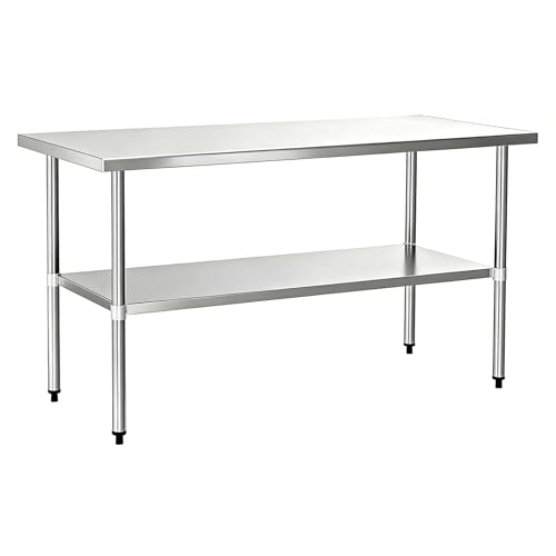 Image of COOLCHEF Stainless Steel Work Table 30 x 72 Inch, NSF Commercial Prep Table with Undershelf, Heavy Duty Food Prep Workstation