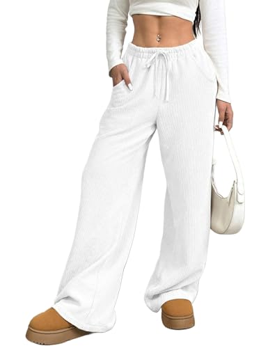 Image of Women's Trendy Korean Trouser with Pockets, Casual Corduroy Stretchable Baggy Loose || High Rise Elastic Waist Going Out Lounge Pants || Wide Leg Pants for Woman