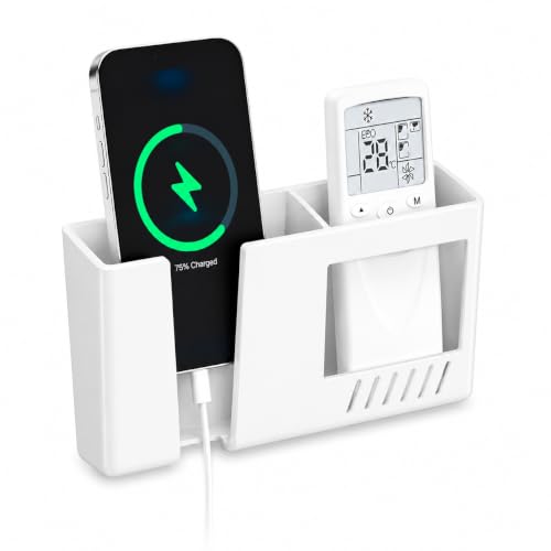 Image of CERLINK Wall Mounted Mobile Charging Stand | Multi-Functional Phone & Storage Holder | Bedside Organizer Rack for Bedroom & Office (White)