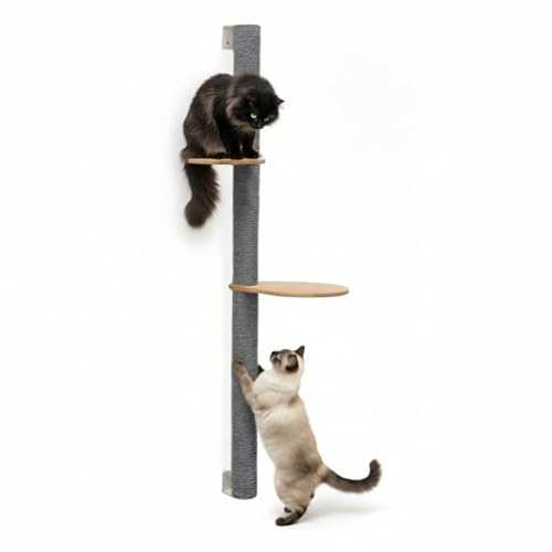 eyepower 132 cm Rascador de Pared Luna con 2 Plataformas de Bambú - Árbol para Gatos con Estanteria - Columna de Sisal Natural - Recorrido de Estantes - Torre Gato Estable - Poste Alto Fijación Mural