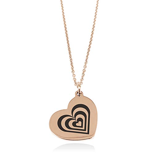 Tioneer Rose Gold Plated Stainless Steel Hypnotic Love Heart Floating Heart Tag Charm Pendant Necklace