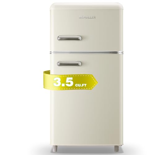 Small Refrigerator with Freezer, 2 Door Retro Mini Fridge with Handle, Apartment Size Refrigerator Top Freezer Compact Fridge for Bedroom, Office, Garage, 3.5 CU.FT, Cream White