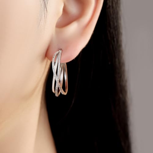 925 Sterling Silver Hoop Earrings for Women, Small and Large Trendy Hoops Hypoallergenic Huggie Earrings Statement Fashion Jewelry Gifts for Sensitive Ear - Double Loop2