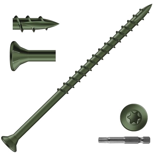 Image of #10 x 3-1 /2 inch Deck Screws (51Pcs) 1lb. Exterior Wood Screws. Carbon Steel, Green, Flat Head, Rust Resistant epoxy Coated, with T25 Star Bit