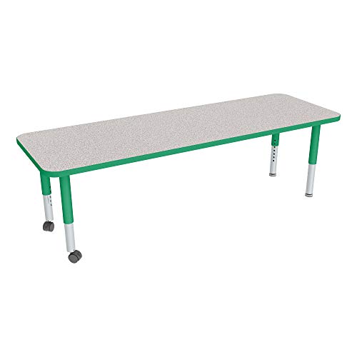 Sprogs Adjustable Height Mobile Classroom Activity Table for Preschools, Rectangle Preschool Activity Table with Casters, 24"D x 60"W x 23"H, Gray/Green