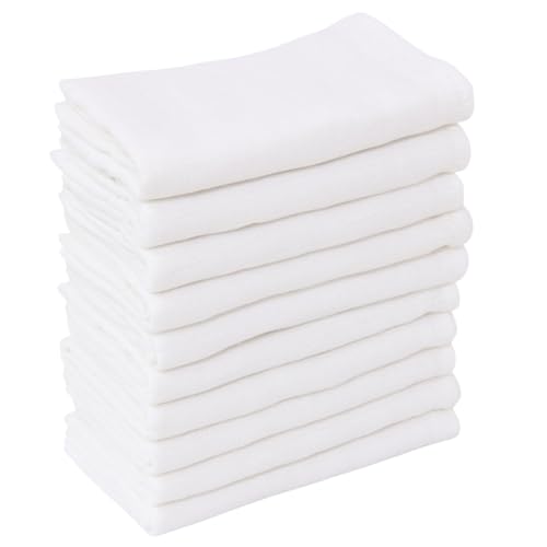 Clinotest Mullwindeln Spucktücher Baby Set 10 Stück 80x80 cm Waschbar bis 95C Kochfeste Mulltücher 100% Baumwolle Keine Einlaufen Ideal als Schmusetuch oder Lätzchen Weiß