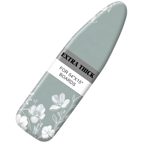 Image of Quick Install Ironing Board Cover 15 inch x 54 inch Ironing Board Cover with Nose Strap Pocket and Elastic Sides Anti-Slip and Heat-Resistant Stylish Home Ironing Board