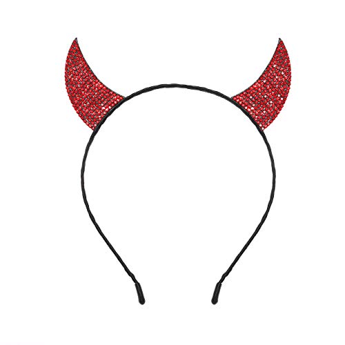 Halloween Headbands for Women Rhinestone Devil Horns Headband Crystal Cat Ears Headband Hairwear for Girls (Devil Horns Headband)