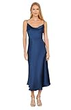 Yumi Navy Satin Cowl Neck Midi Slip Dress (UK, Numeric, 12, Regular, Regular, Navy)