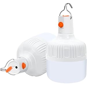 Camping Light, 2Pcs Camping Lantern USB Rechargeable Lamp, 600 Lumens 3 Lighting Modes Battery Powered LED Work Light Bulb, Portable Waterproof Tent Light for Outdoor Camping Emergency Hiking