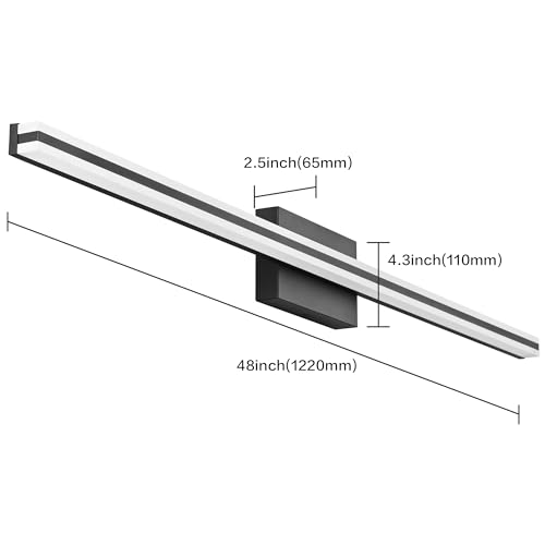 Image of SOLFART Bathroom Vanity Lights Over Mirror Dimmable 48 Inch Matte Black Bathroom Light Fixtures 5CCT 30W Vanity Lighting Fixtures