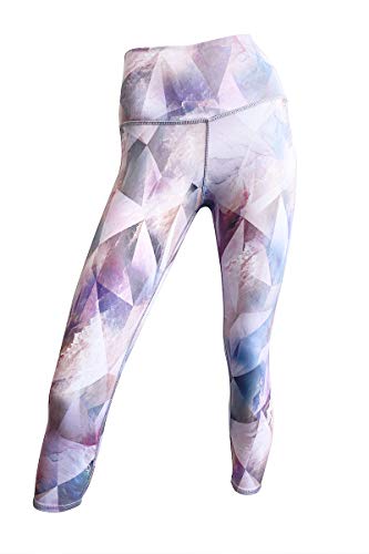 EVCR High Waisted Capri Slim Leggings for Women - Athletic Tummy Control Yoga Pants for Workout, Pink Skies Collage, Medium