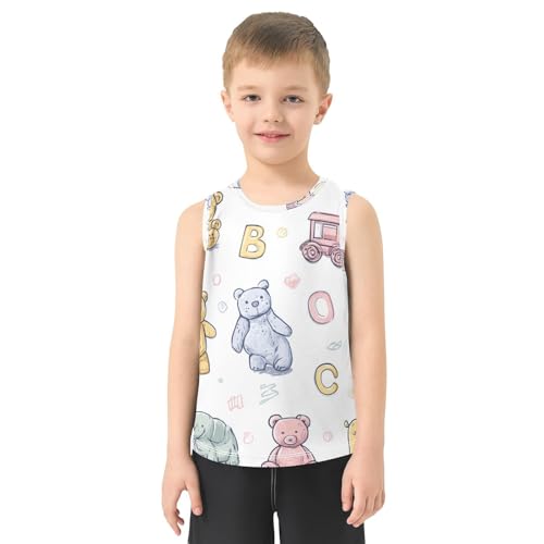 Bolaz Boys Athletic Quick Dry Tank Top Sleeveless Workout T Shirts Age 11-15,Colorful Animal Cute2