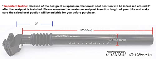 Fito 27.2 X 350Mm Bicycle Suspension Seatpost Seat Post With Clamp - Black #TOP3