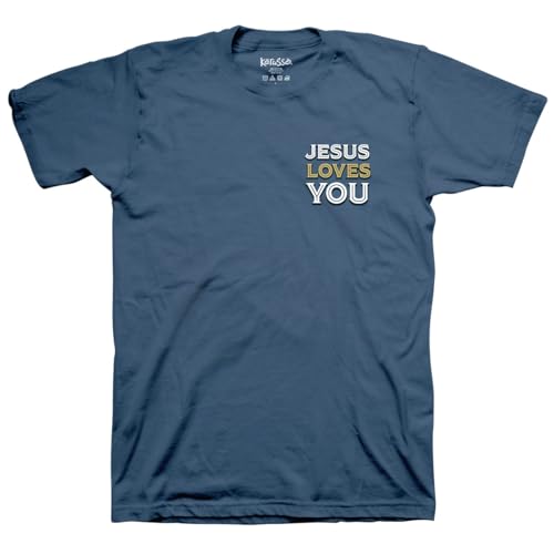 to The Person Behind Me Jesus Loves You Rev. 3:20 Indigo Blue Cotton T-Shirt2