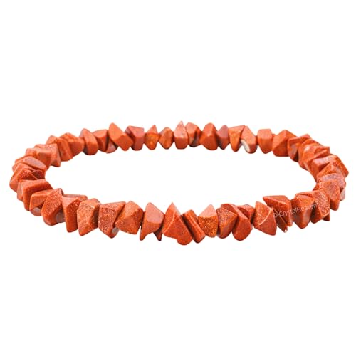 Image of Certified Red Goldstone Bracelet for Women Men with Healing Crystal and Reiki Stone - Beautiful Gemstone Beaded Bracelet for Balance, Harmony & Positive Energy (Chips Stone Beads)