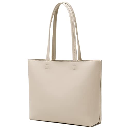 MEEGIRL Damen Henkeltaschen, Einfache Handtaschen PU Leder Tote Shopper Bag für Arbeit, Schule, Einkauf mit Reißverschluss und Innentasche (Khaki)