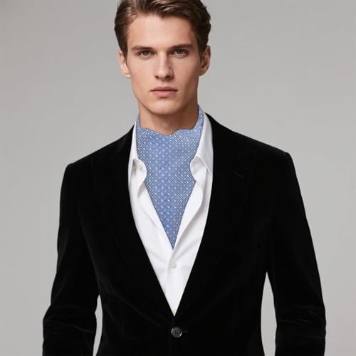 Image of Hi-Tie Silk Ascot for Men Self Tie Men's Cravat and Flower Lapel Pin Handkerchief Cufflinks Set for Wedding Party